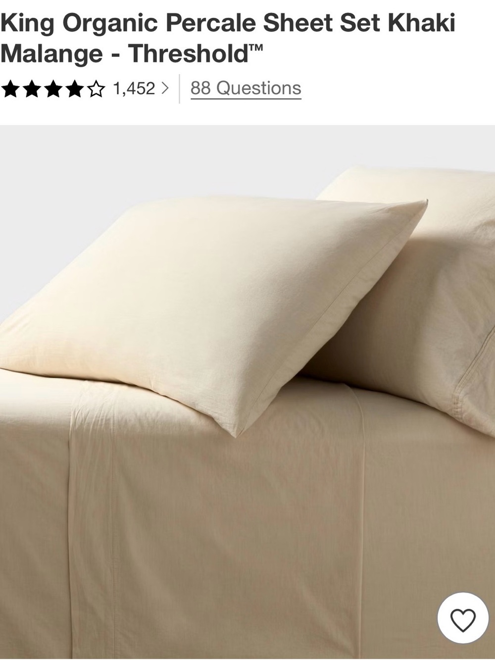Threshold Khaki Melange Organic Percale Sheet Set